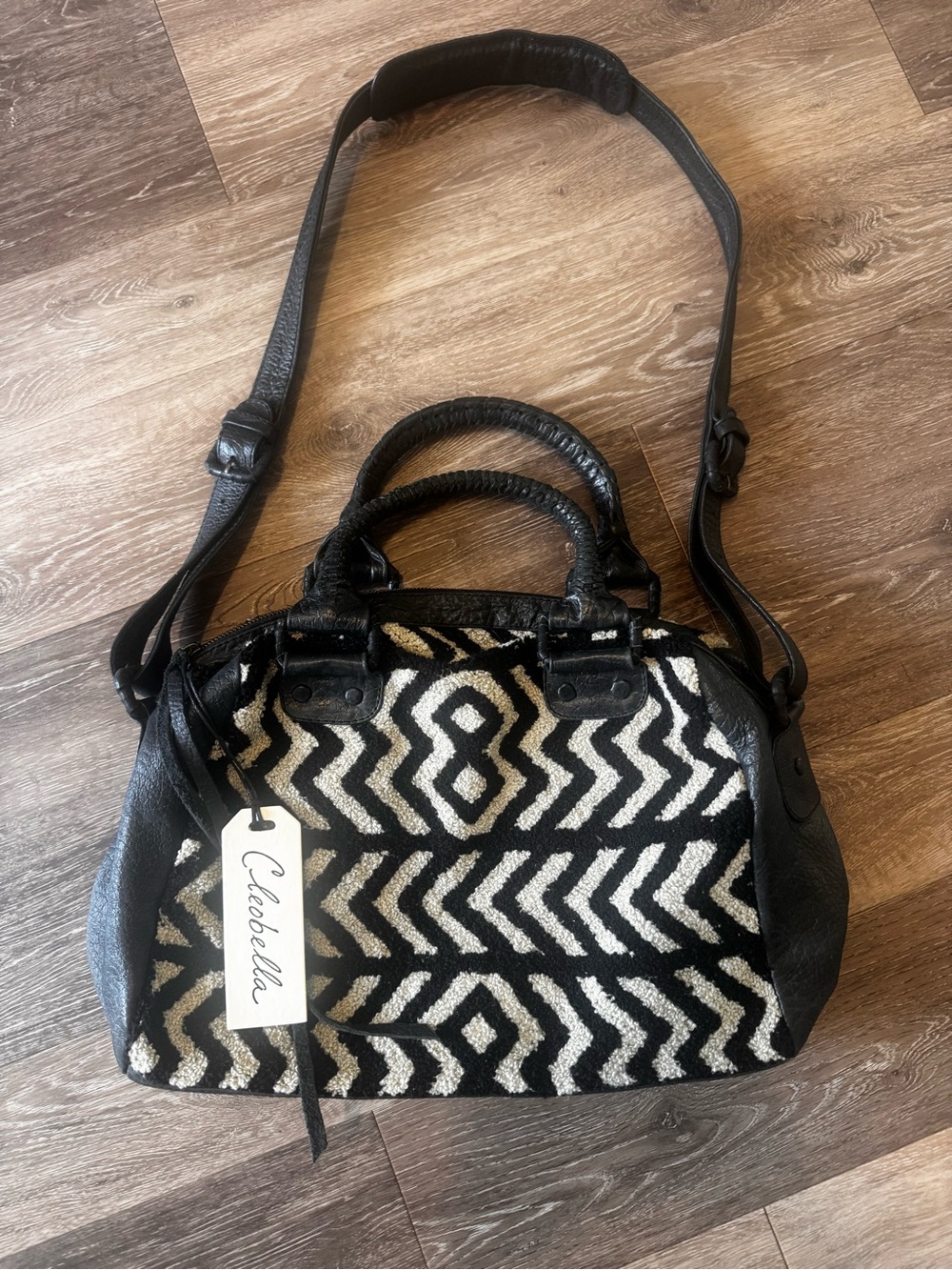 Cleobella Layla Weekender Tote Bag Black & White